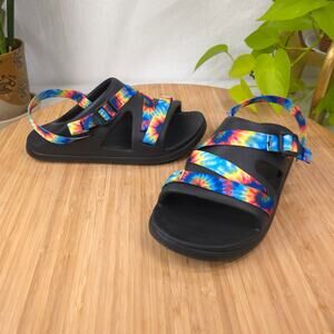 Chaco Chillos Sport Sandals Black/Rainbow Tie Dye Kids Slingback Youth sz 6